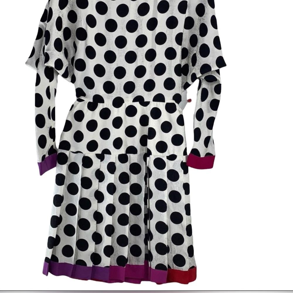 Gillian 100% silk polka dot drop waist dress